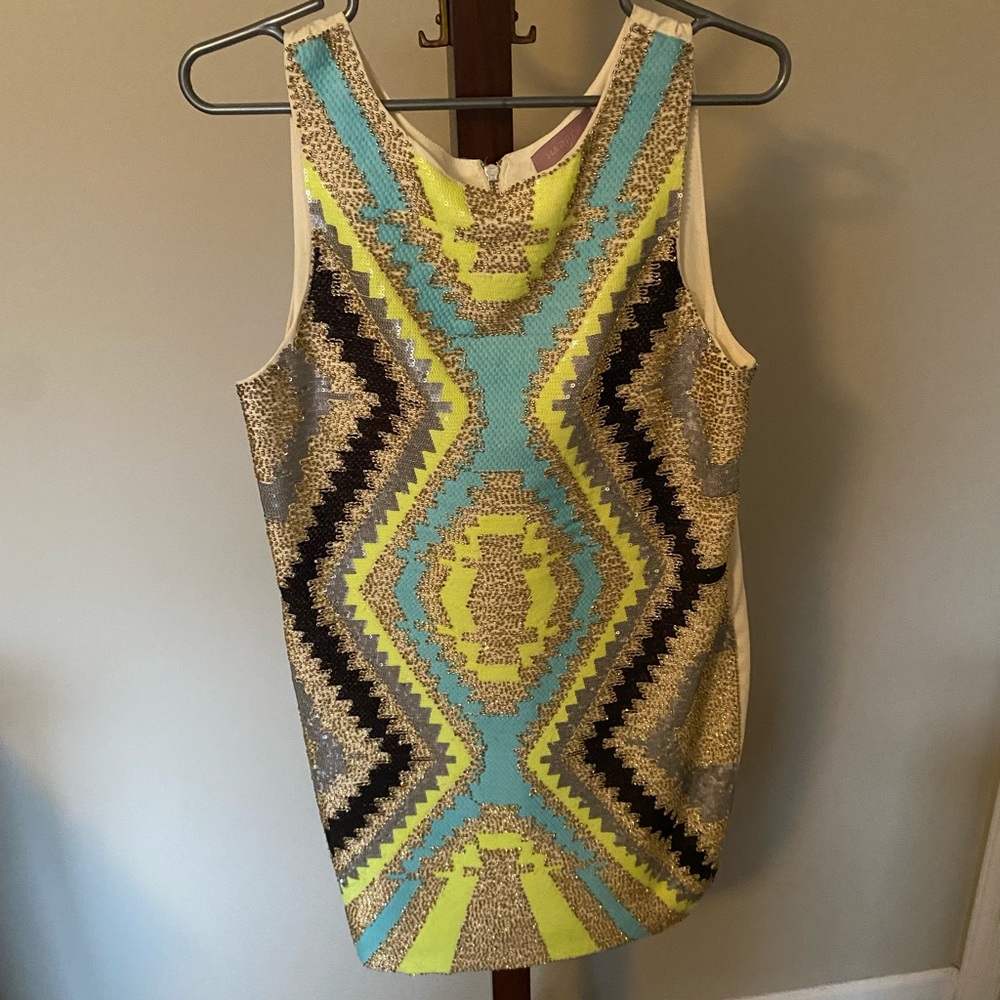 Woman’s beaded dress by Harper Multi colors Yellow Black Blue Gold Silver size M